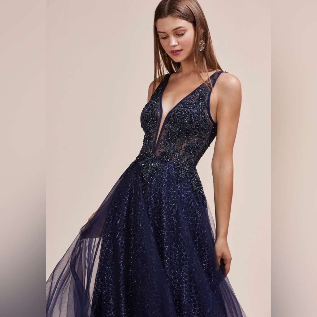 Andrea And Leo Couture Midnight Blue Romantic Prom Dress